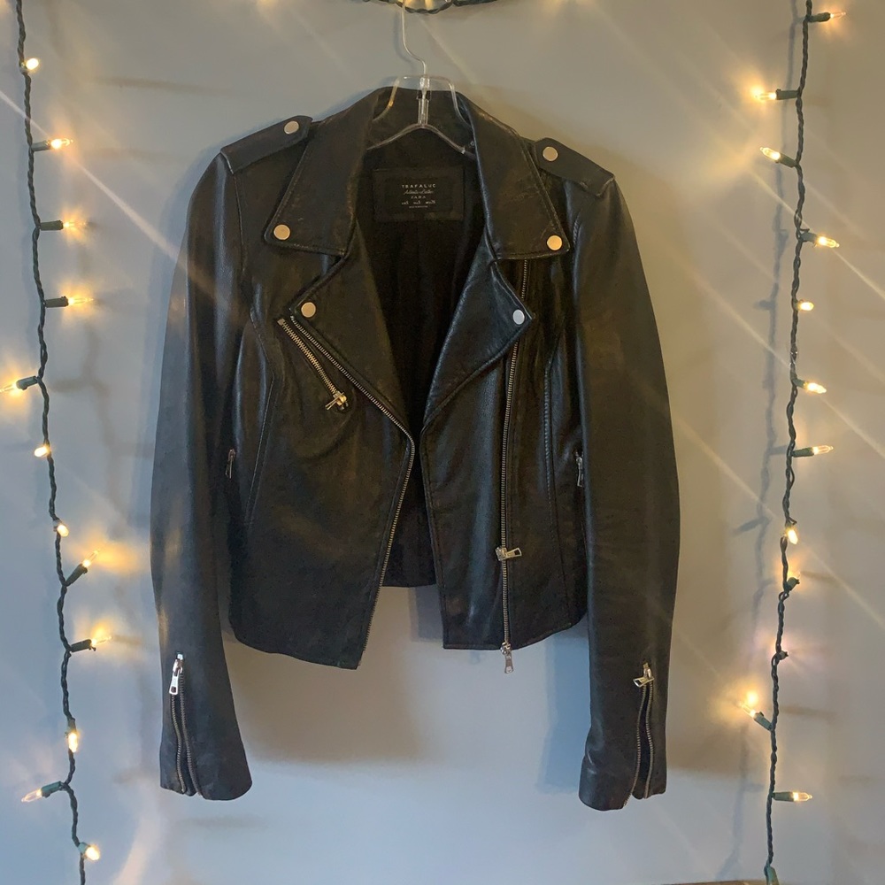 Zara trafaluc black leather moto jacket